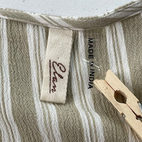 Elan Top Women's M Tan White Stripe Cross Over‎ Tie Front Roll Tab Sleeve Breezy - Picture 6 of 10